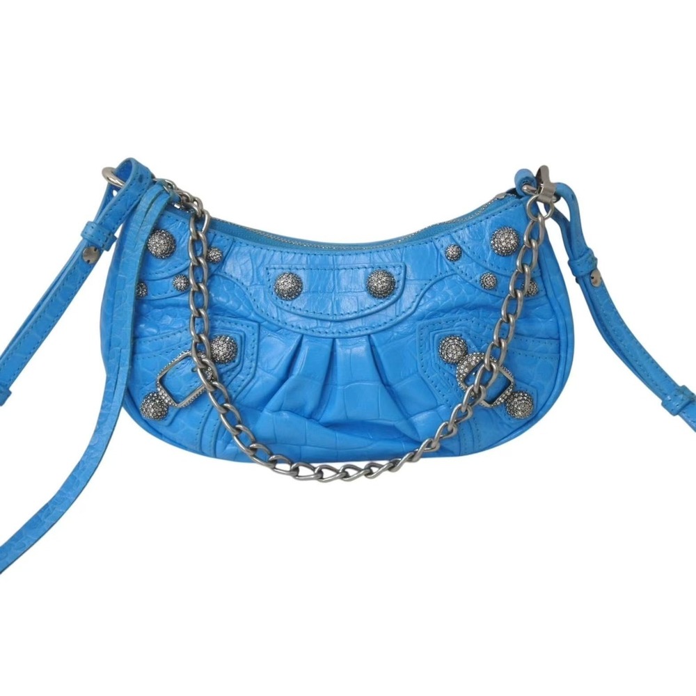 BALENCIAGA Le Cagole Shoulder Bag Rhinestones Blue Calfskin - Picture 2 of 10